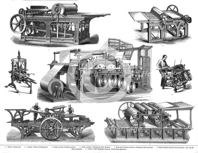 Printing presses, late 19th century? Artist: Unknown.