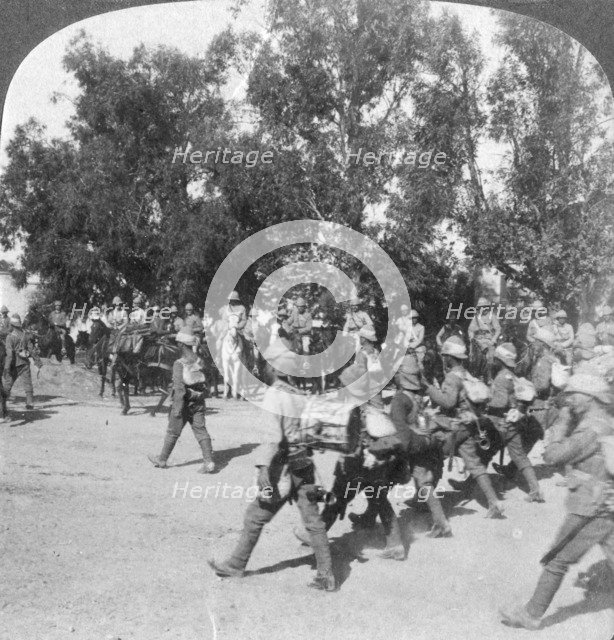 British commanders reviewing troops entering Kroonstadt, South Africa, Boer War, 1901. Artist: Underwood & Underwood