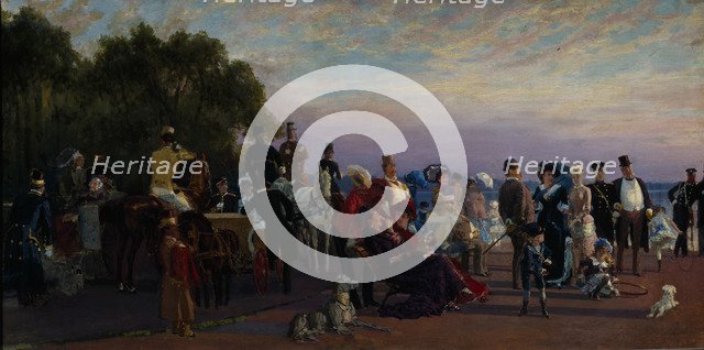 On the spit of Island (Strelka), 1870s. Artist: Savitsky, Konstantin Apollonovich (1844-1905)