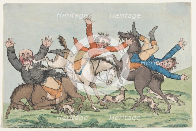 Three Riders Fall from their Mounts, 1780-1820. Creator: Unknown.