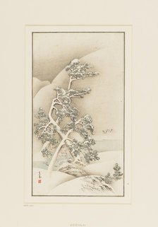 Woodblock print-Trees in snow. Artist: Goshua.