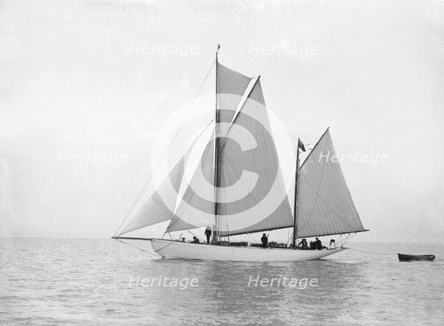 The yawl 'Meander' sailing in close-hauled, 1913. Creator: Kirk & Sons of Cowes.
