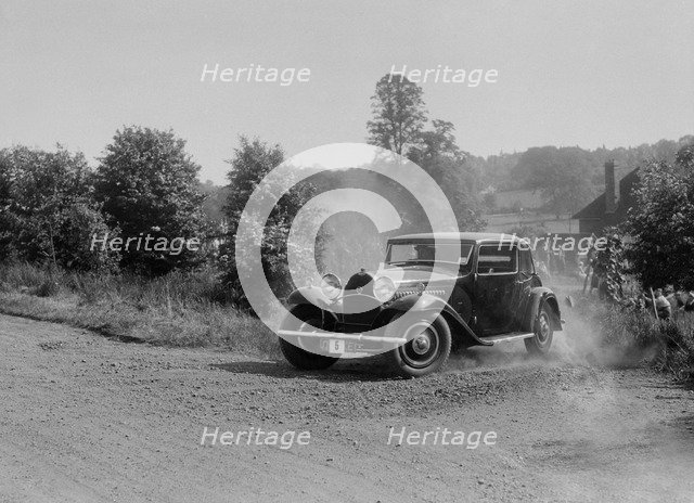 Bugatti Type 49 coupe, Bugatti Owners Club Hill Climb, Chalfont St Peter, Buckinghamshire, 1935. Artist: Bill Brunell.