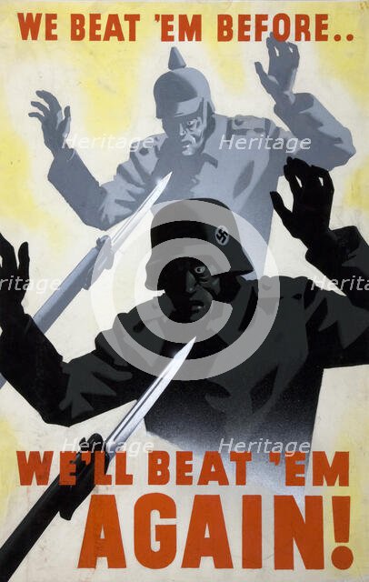 'We beat 'em before..We'll beat 'em again!', WWII poster, between 1939 and 1945. Creators: Central Office of Information, Unknown.