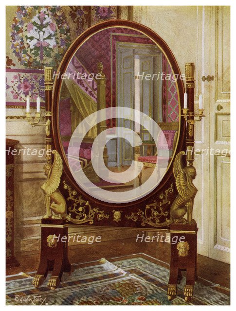 Oval mirror and bed of Napoleon I, 1911-1912.Artist: Edwin Foley