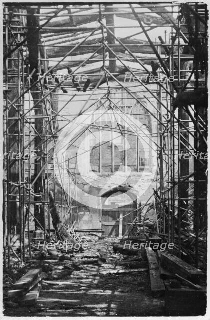 Bomb damage to the Guildhall, York, Yorkshire, World War II, 1942. Creator: Algernon Bernard Bradford.