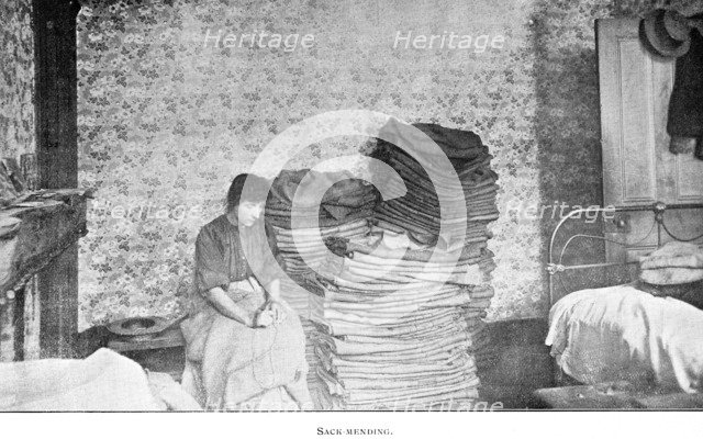 Sack mending from home, London, 1906. Artist: Unknown