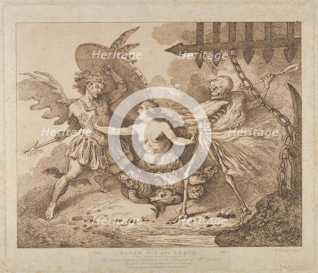 Satan, Sin and Death (Paradise Lost, Book the 2nd), after 1790., after 1790. Creator: Thomas Rowlandson.