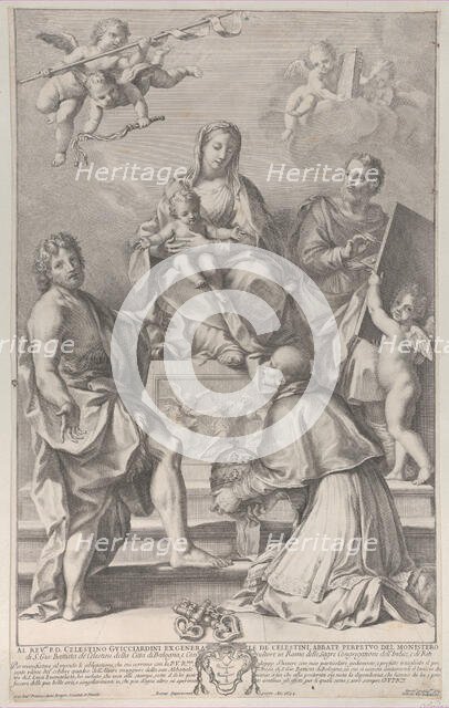 Madonna and Child at center with Saint John the Baptist, Saint Luke, Pope Peter Celestini,..., 1694. Creator: Robert van Audenaerde.