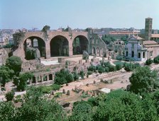 Overview of the forum with the Basilica of Constantine in Rome.