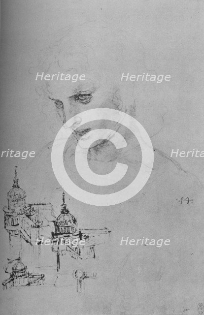 'Head of an Apostle and Study of Architecture', c1480 (1945). Artist: Leonardo da Vinci.