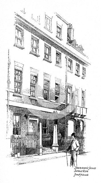 Sheridan's house, Savile Row, London, 1912.Artist: Frederick Adcock