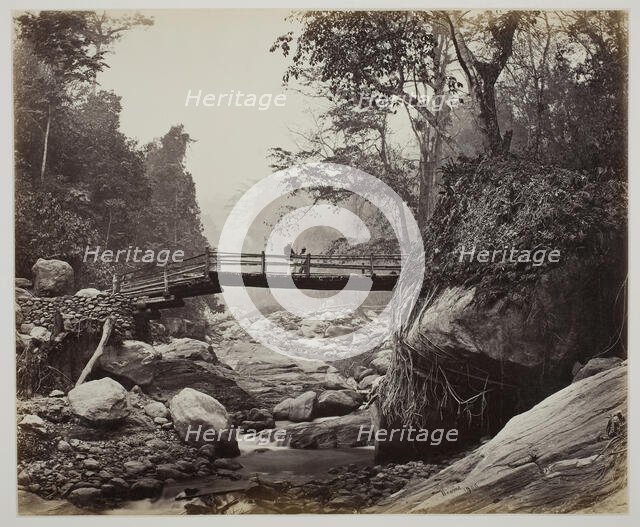 Untitled [footbridge over a river], c. 1865. Creator: Samuel Bourne.