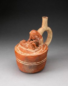 Handle Spout Vessel with Healer or Midwife Touching a Reclining Figure, 100 B.C./A.D. 500. Creator: Unknown.