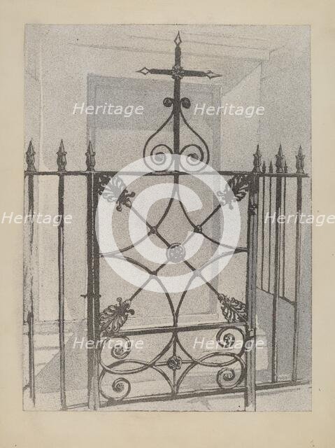 Iron Gate and Fence, c. 1936. Creator: Arelia Arbo.
