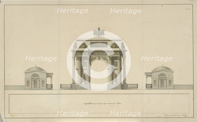 Triumphal Arch by Tverskaya Zastava in Moscow, 1826-1829. Artist: Bové (Bowe), Joseph (Osip Ivanovich) (1784-1834)