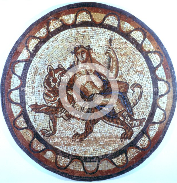 Bacchus, Ancient Roman god of Wine, riding on a tiger, Roman mosaic, 1st or 2nd century. Artist: Unknown