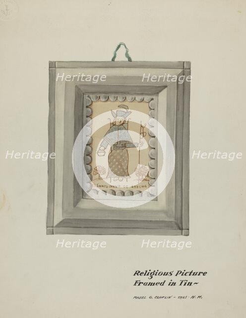 Hand Drawn "Santo Nino de Atocha"-Hand Made Tin Frame, c. 1937. Creator: Majel G. Claflin.