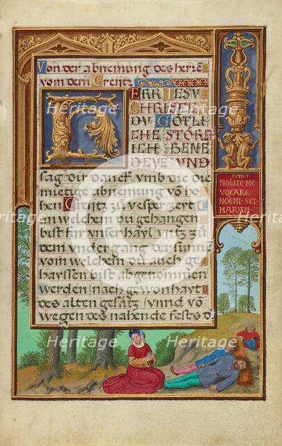 Border with Naomi Grieving the Loss of Her Family, about 1525-1530. Creator: Simon Bening.