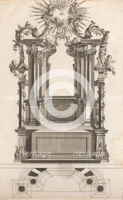 Design for a Monumental Altar, Plate 'o' (?) from 'Unterschiedliche Neu Inv..., Printed ca. 1750-56. Creator: Jacob Gottlieb Thelot.