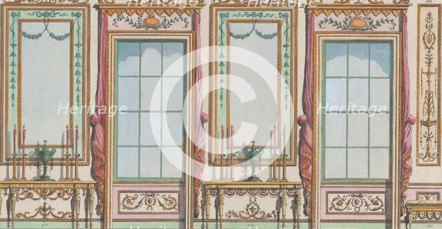 Interior Ornamented Wall with Windows and Pier-Glasses, nos. 267-273..., February 27, 1784. Creator: Michelangelo Pergolesi.