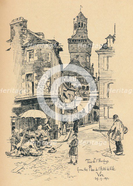 'Tour de l'Horloge, Vire', c1893. Artist: Bernard Partridge.