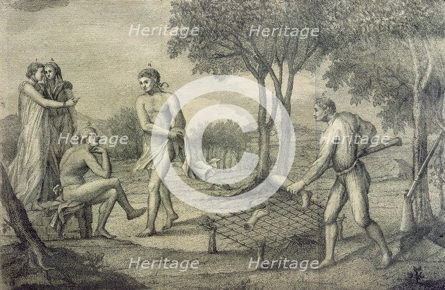 Maipuri Indians, inhabitants of the upper Orinoco, grilling members of a dead enemy, Italian engr…