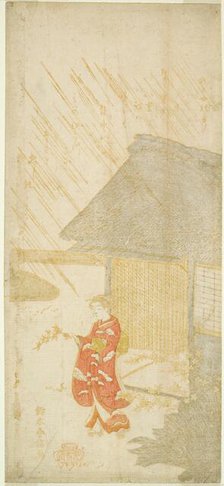 Young Woman Holding a Kerria Branch (parody of Ota Dokan), c. 1764/65. Creator: Suzuki Harunobu.