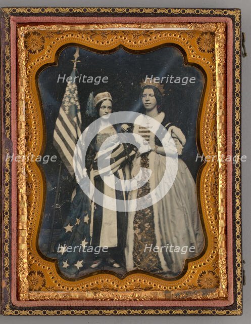 Untitled (Portrait of Two Standing Women Holding an American Flag), 1856. Creator: Unknown.