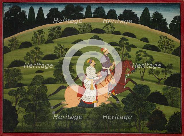 Akrura Rides Toward Dwarka, page from the large Basohli Bhagavata Purana, c. 1760-1765. Creator: Unknown.