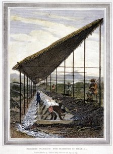Negro slaves washing for diamonds watched over by supervisors with whips, Brazil, 1815. Artist: Unknown