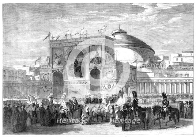 Triumphal Arch erected at Naples during the Fetes recently held in that city - musicians..., 1860. Creator: Unknown.