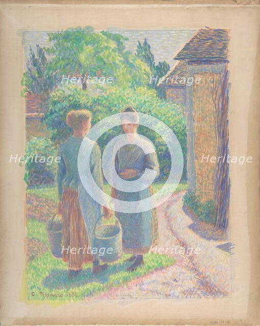 Two Women in a Garden, 1888. Creator: Camille Pissarro.