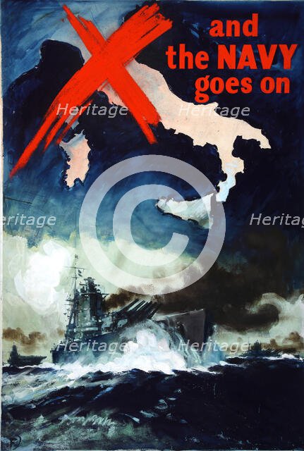 'And the Navy Goes on', British propaganda poster, World War II, c1943.  Creator: Harold Forster.