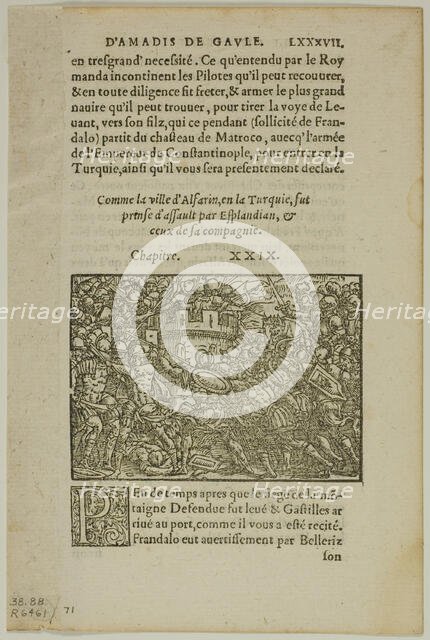 Leaf from Amadis de Gaule, plate 71 from Woodcuts from Books of the XVI Century, 1560... Creator: Unknown.