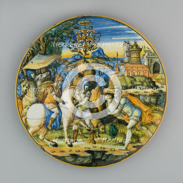 Plate with Story of Numa Pompilius and Arms of Gonzaga, Urbino, c. 1560. Creator: Fontana Workshops.