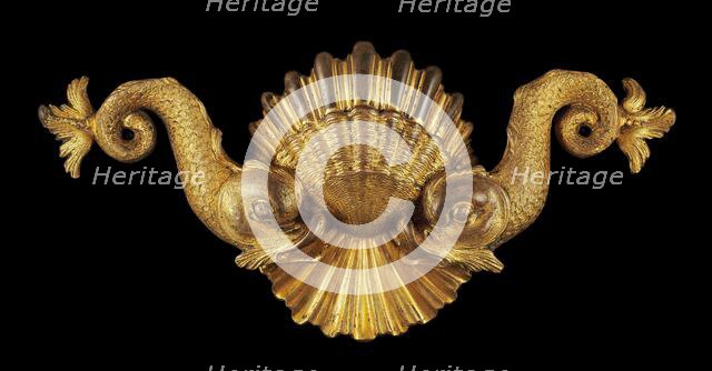 Appliqué in the Form of Paired Dolphins on a Scallop Shell, 16th century. Creator: Unknown.