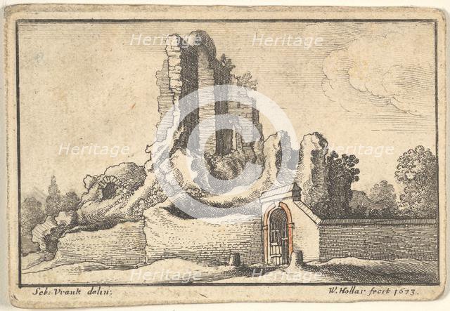 Ruins and a barred gate on the Esquiline Hill in Rome, 1673. Creator: Wenceslaus Hollar.