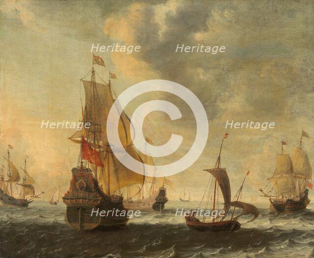 Dutch Ships in a Lively Breeze, probably 1650s. Creator: Jacob Adriaensz. Bellevois.
