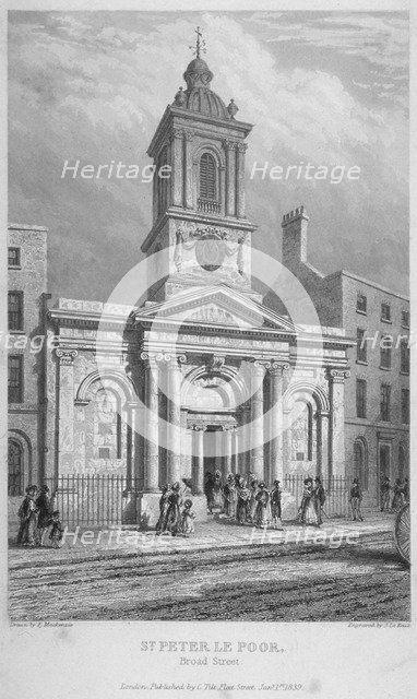 Church of St Peter-le-Poer with the congregation entering, City of London, 1839. Artist: John Le Keux