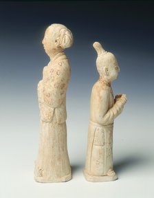 Unglazed pottery figures of a page and maid, Northern Song dynasty, China, 11th century. Artist: Unknown