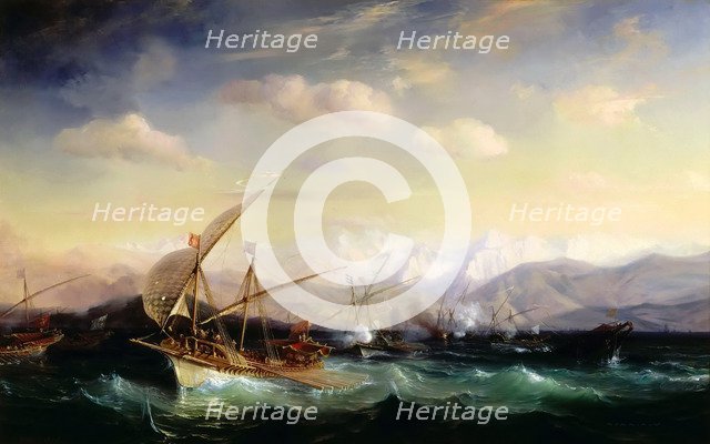 Andrea Doria dispersing the Spanish fleet ahead of the Var mouth in 1524. Artist: Gudin, Théodore (1802-1880)