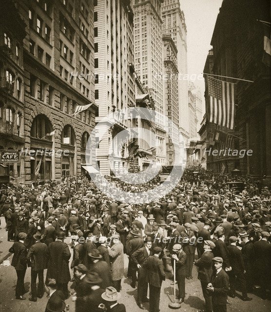 Crowds on Wall Street, New York, USA, 1918. Artist: Unknown