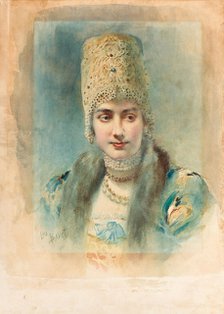 Portrait of a Girl Wearing a Kokoshnik, 1890. Artist: Bakst, Léon (1866-1924)