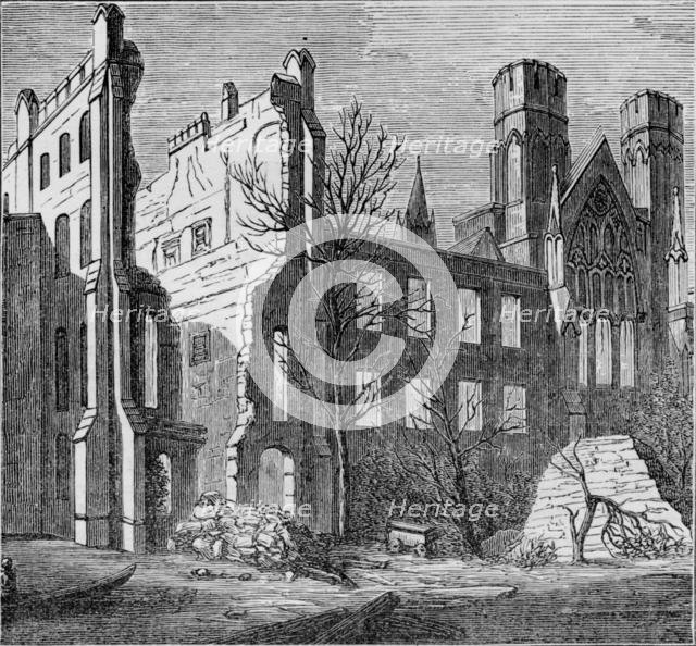 'Ruins of the Houses of Parliament, after the fire in 1834', (c1850s). Creator: Unknown.