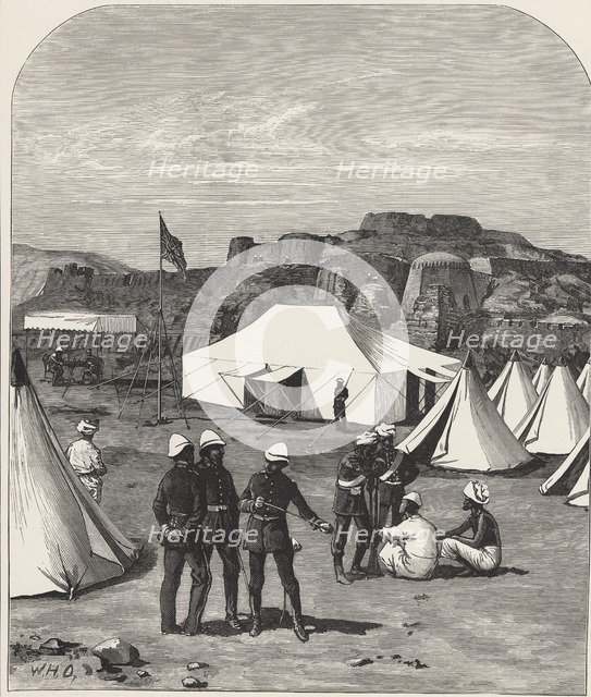 Afghan-British War, British military camp in Kabul, near the pass of Khiyber, drawing by Major Ca…