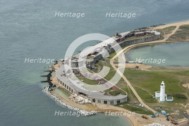 Remedial works at a storm damaged Hurst Castle, Hampshire, 2021. Creator: Damian Grady.