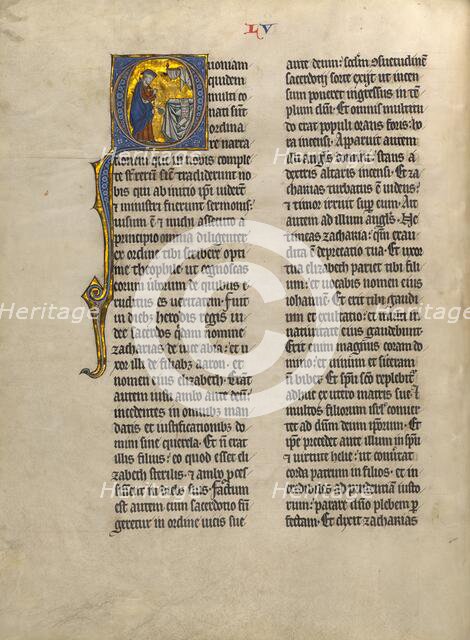 Initial Q: Zechariah in the Temple; Concluding Volume of a Bible, about 1260-1270. Creator: Unknown.