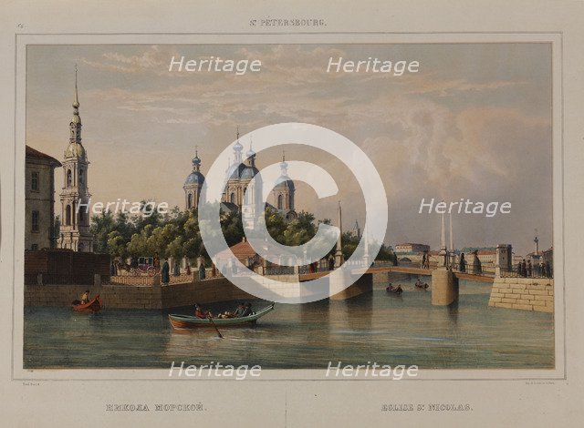 The Saint Nicholas Naval Cathedral in Saint Petersburg, 1840s.