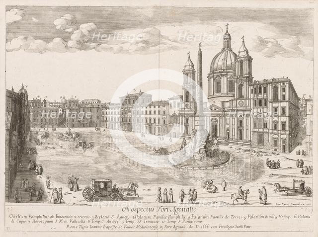 Piazza Navona from "Prospectus Locurum Urbis Romae Insign[ium], 1666. Creator: Lievin Cruyl (Flemish, c. 1640-c. 1720).